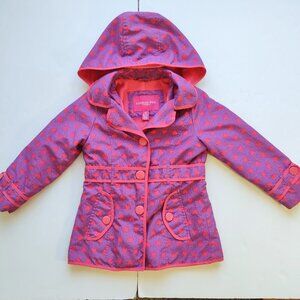 Girls 4T London Fog Hooded Jacket Coat Fleece Lined Pockets Purple & Pink Hearts